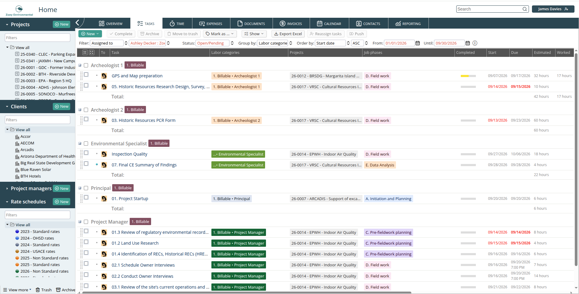 Task filters and grouping controls