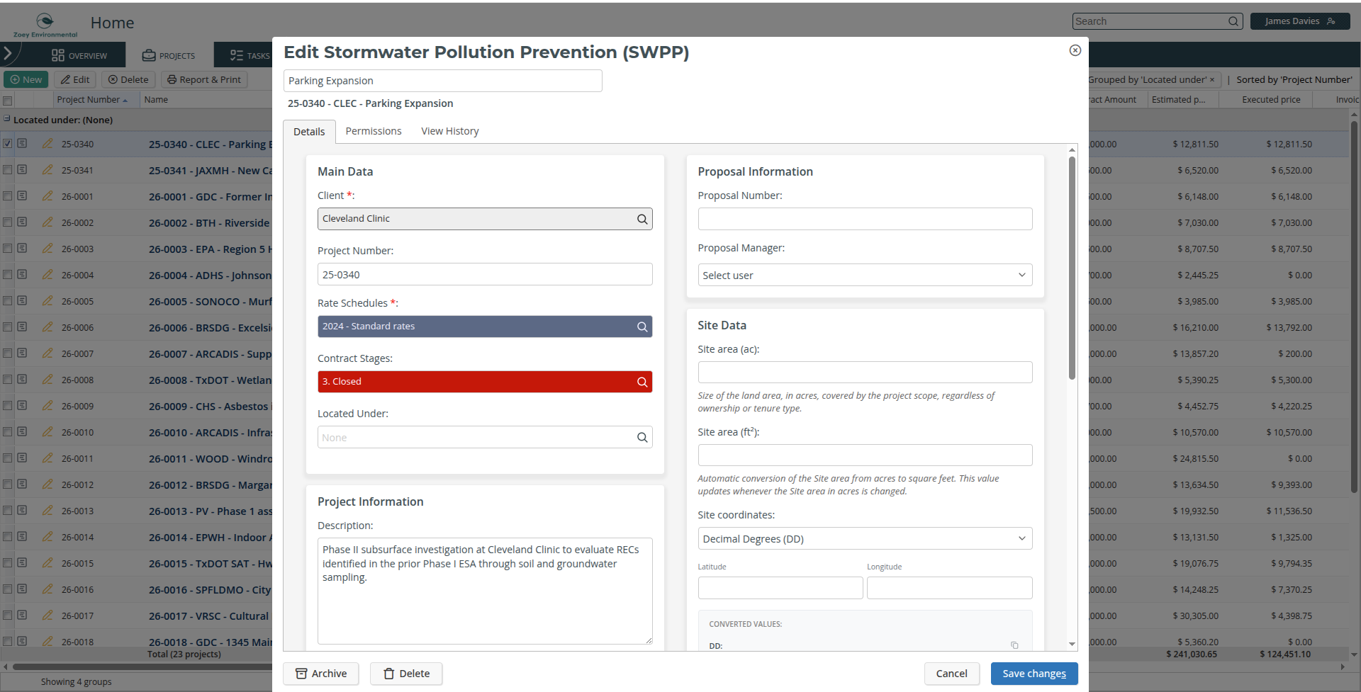 Project detail form using configured project fields