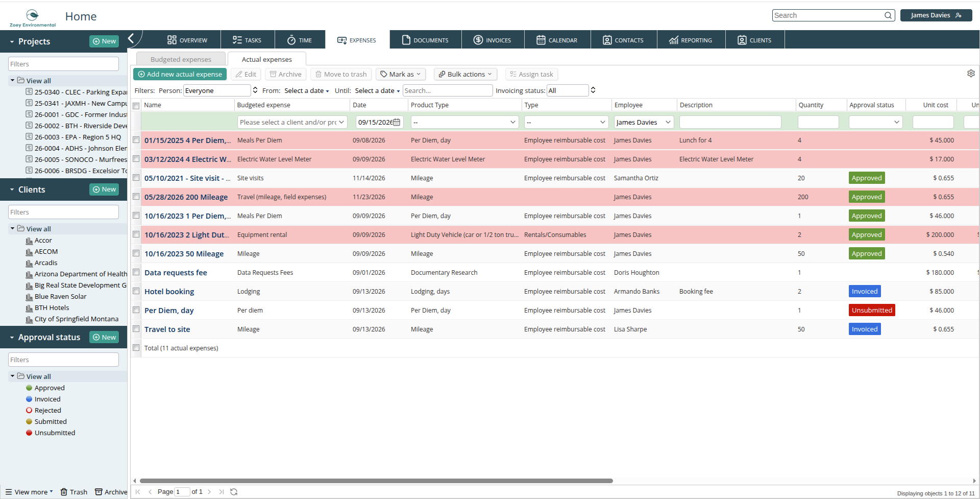 Expense approval view
