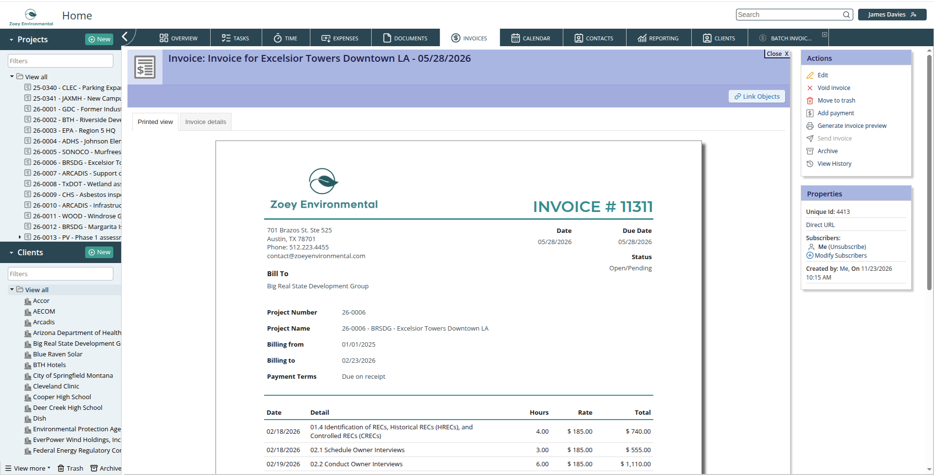 Invoice status and payment area