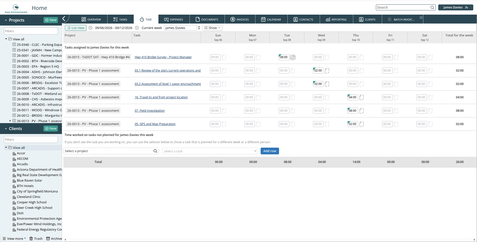 Weekly timesheet view