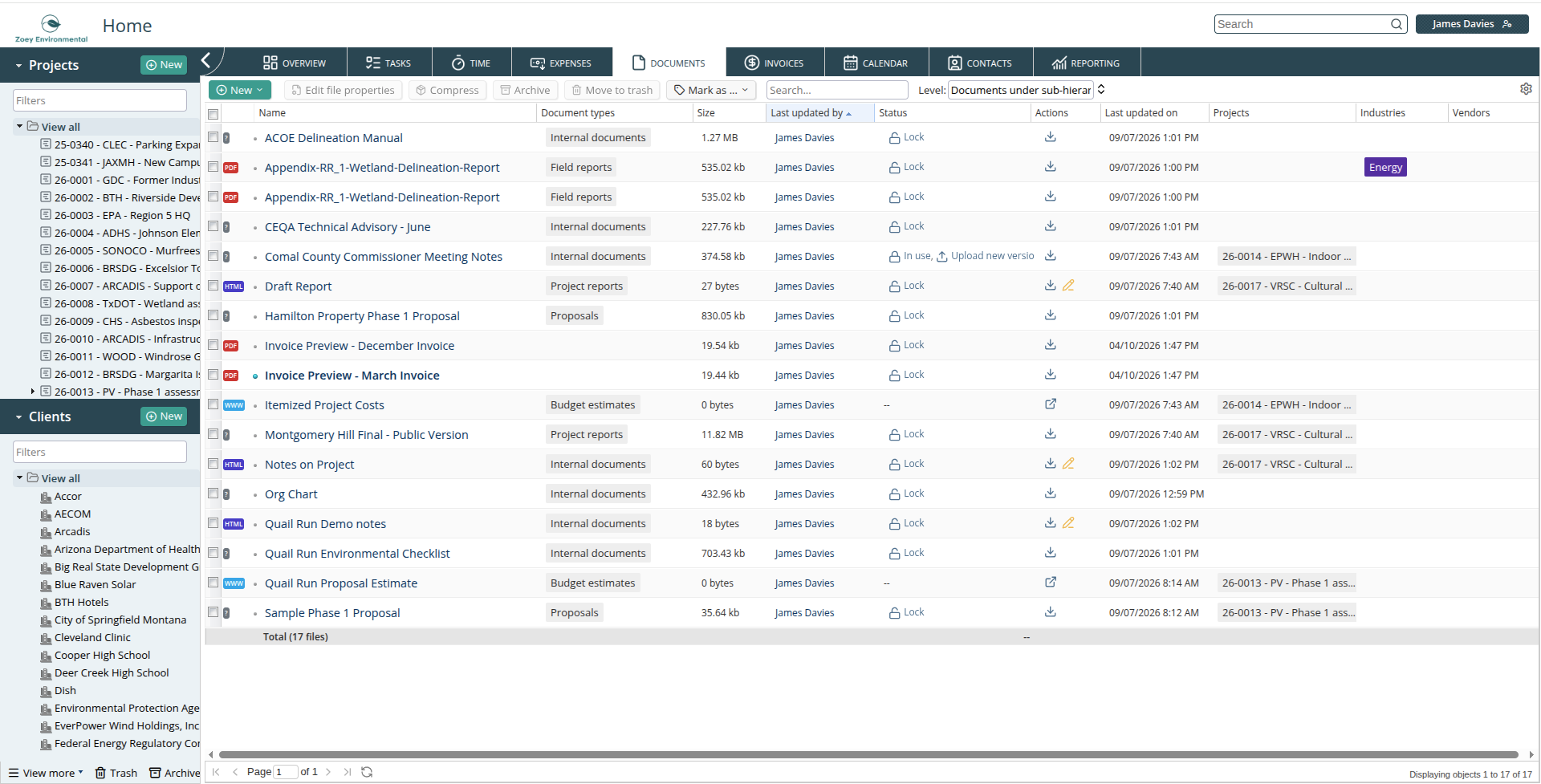 Documents list