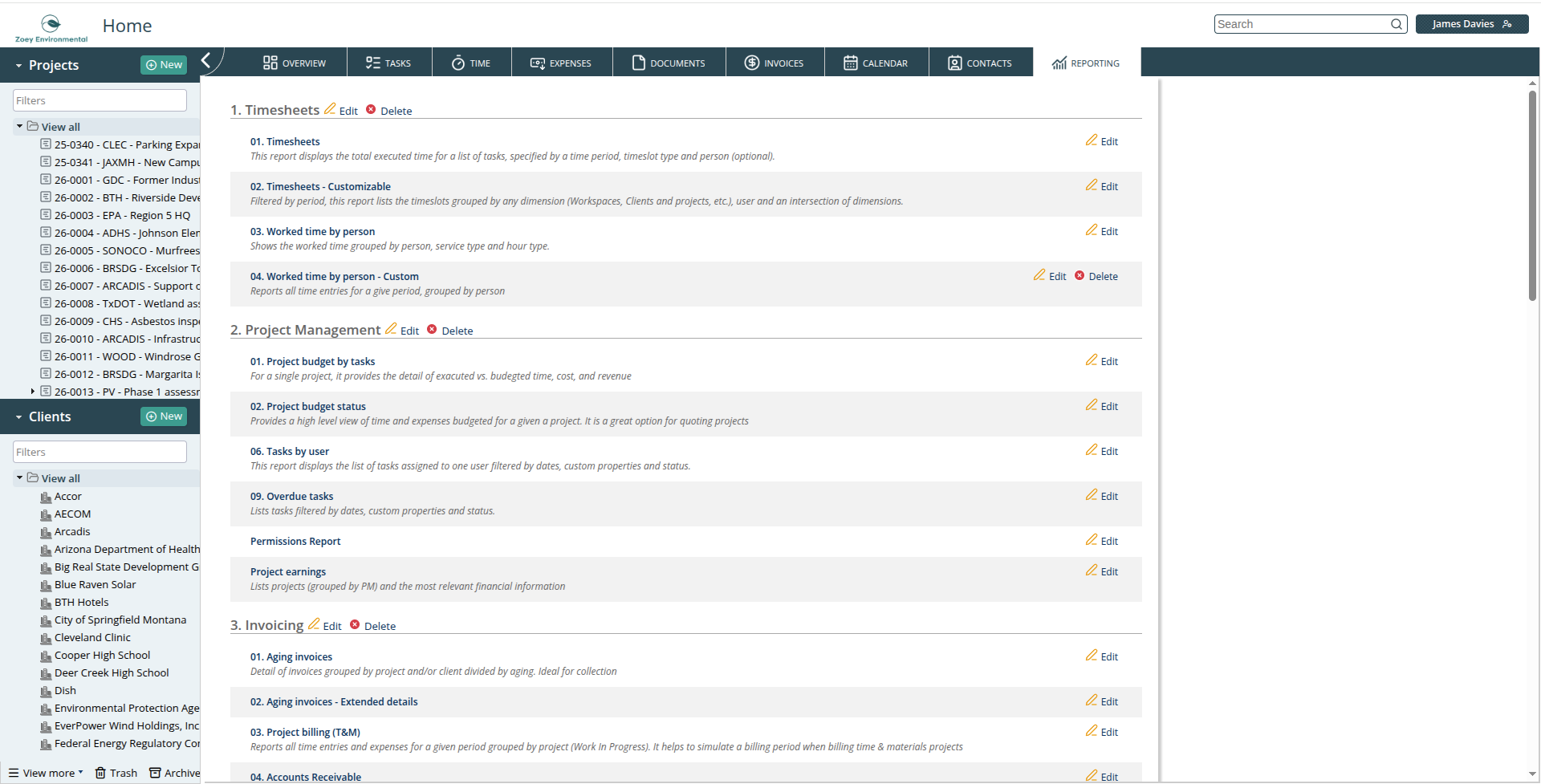 Reporting landing page