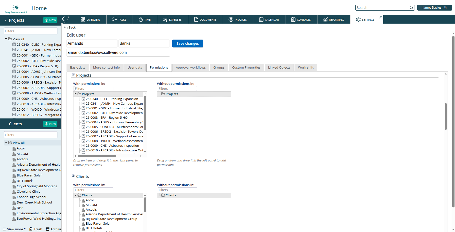 Client, project, and workspace permissions