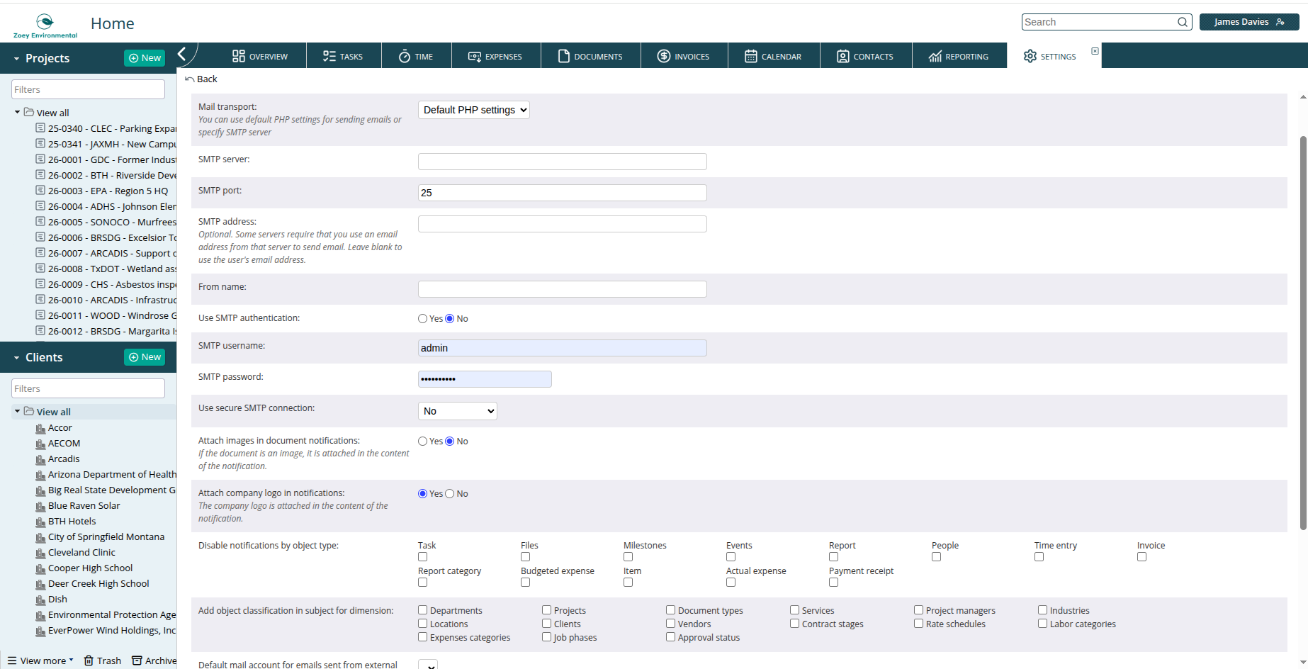 Notifications configuration