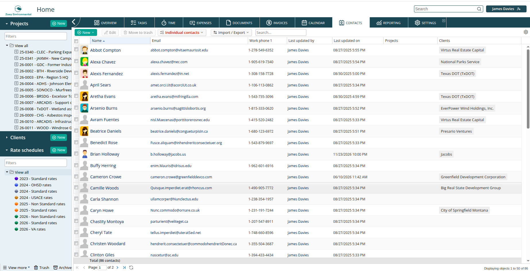 Contacts list and detail