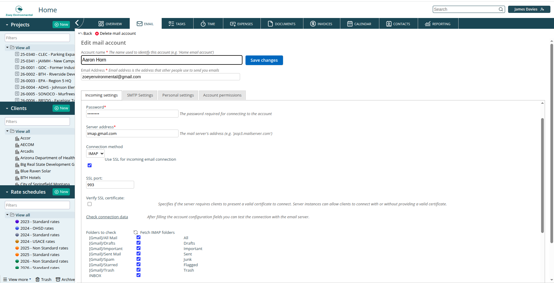 Email accounts configuration