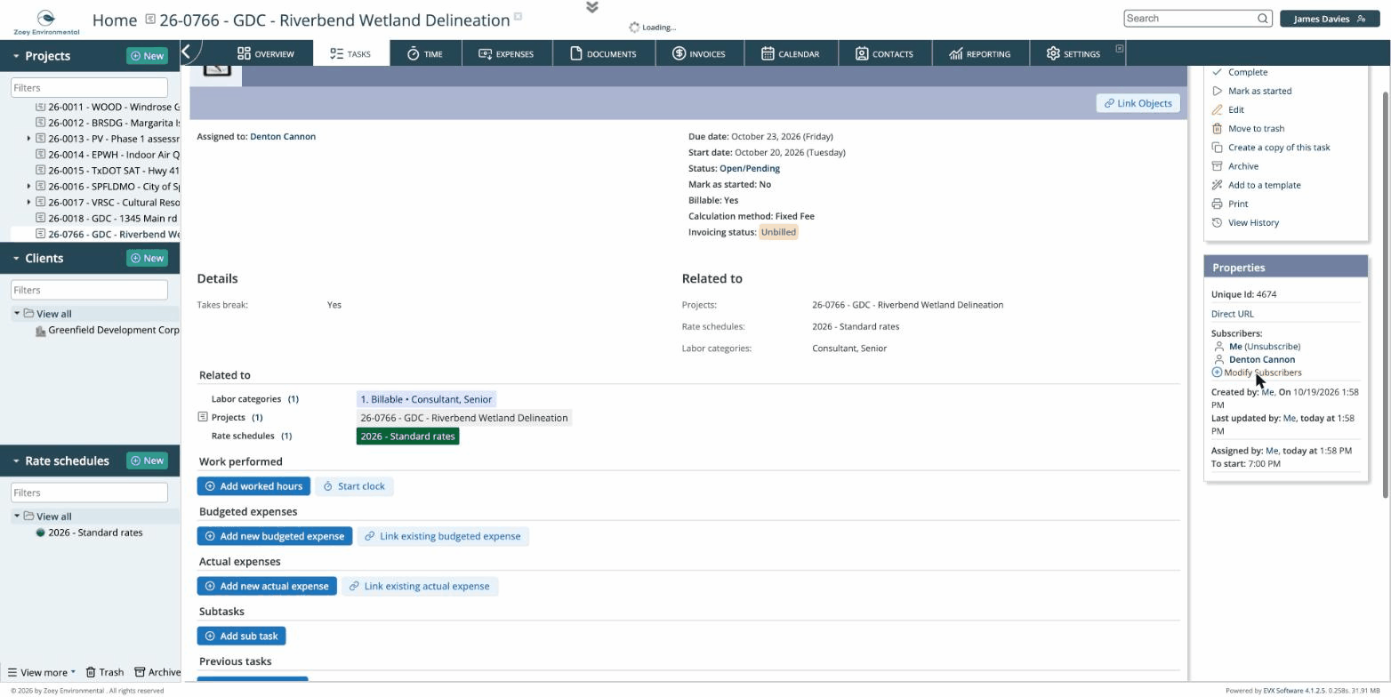 Adding a teammate as a subscriber from the Properties panel of a task