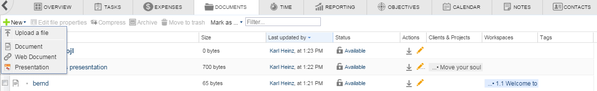 Module toolbar and list filters